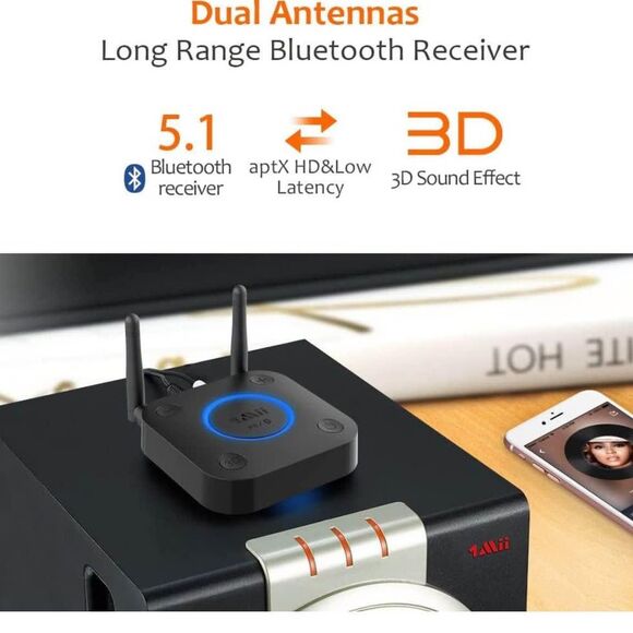 Long Range Bluetooth 5.1 Receiver, HiFi Wireless 3D Surround HD Optical RCA - Picture 2 of 10